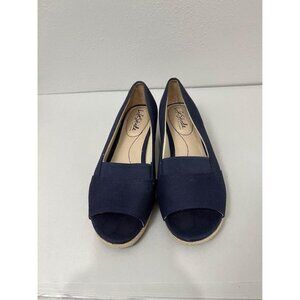 Life Stride  sola wedge open toe fabric upper shoes navy blue size 7